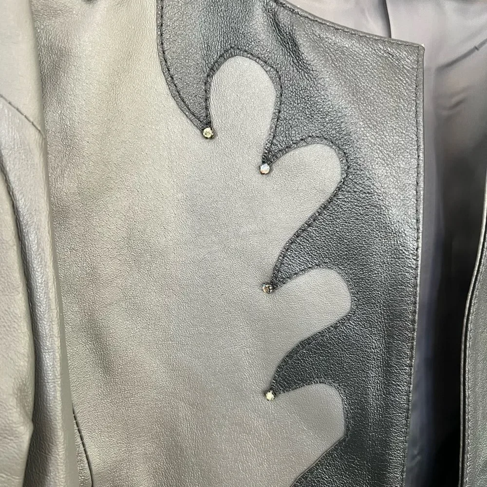 Maxene Couture New York Women’s Genuine Leather Silver Grey Jacket Size 20 NWT - Picture 4 of 12